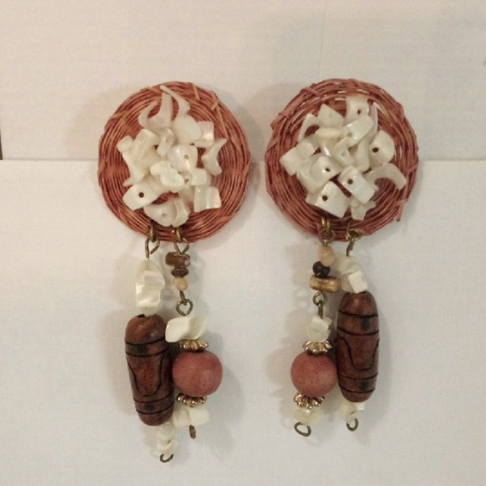 Brown and White Dangle Earrings